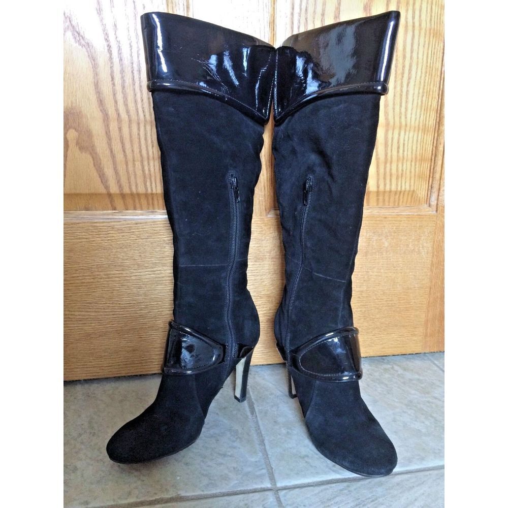 Nine West Black Suede Womens Boots Size 6m High Heel
